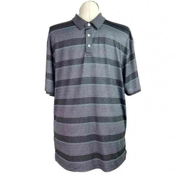Ben Hogan Mens XL 3 Button Striped Polo Golf Shirt Gray Black Blue Short Sleeve - Picture 1 of 6